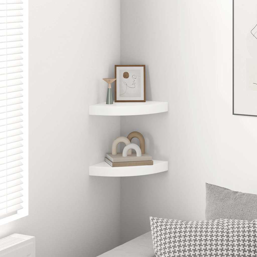 Estantes esquineros flotantes (2 unidades), blanco brillante, 25 x 25 x 3,8 cm, MDF