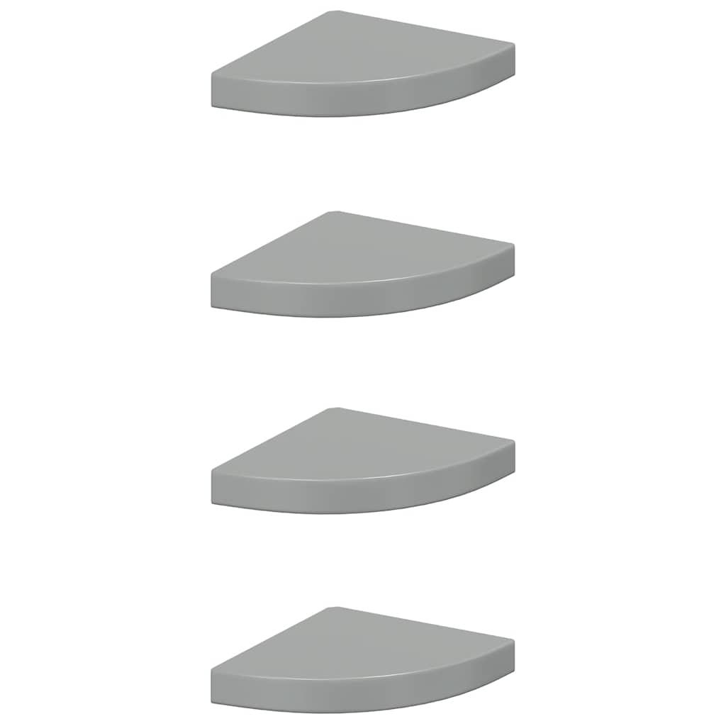 Estante flotante de pared 4 uds MDF gris brillo 25x25x3,8 cm