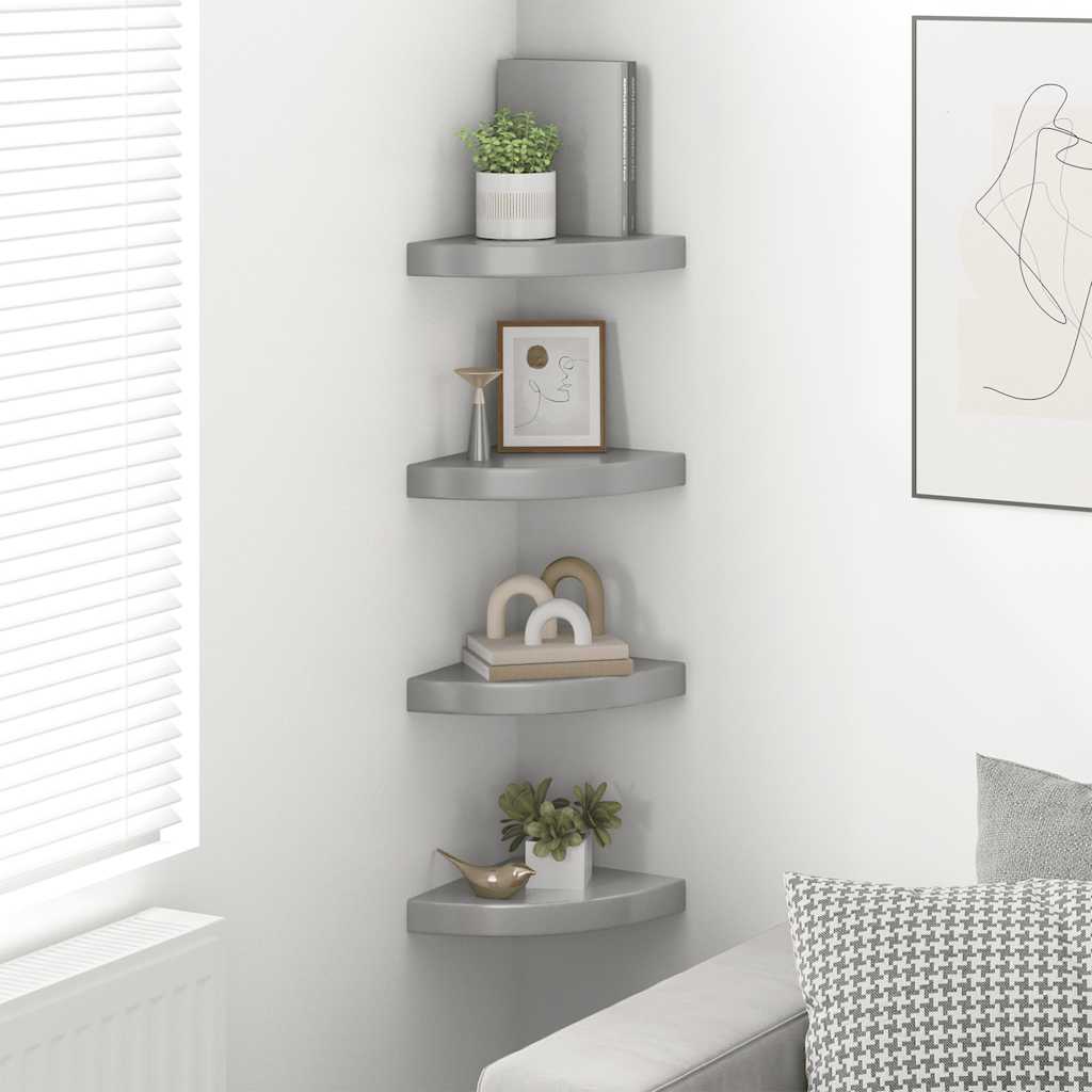 Estante flotante de pared 4 uds MDF gris brillo 25x25x3,8 cm