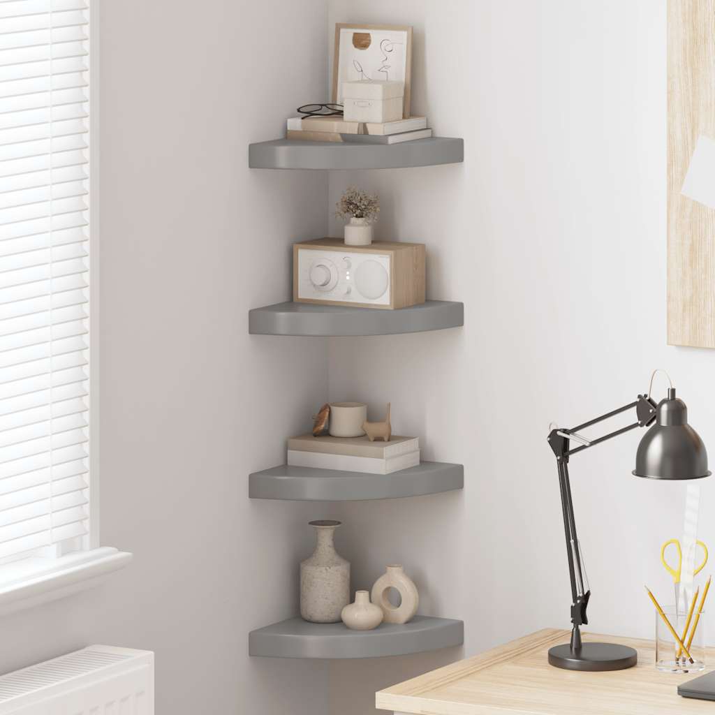 Estante flotante de pared 4 uds MDF gris brillo 25x25x3,8 cm
