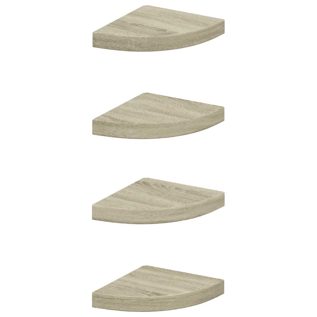 Estante flotante de esquina 4 uds MDF roble 25x25x3,8 cm