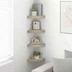 Estante flotante de esquina 4 uds MDF roble 25x25x3,8 cm
