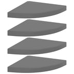 Estantes flotantes esquina 4 uds MDF gris brillo 35x35x3,8 cm