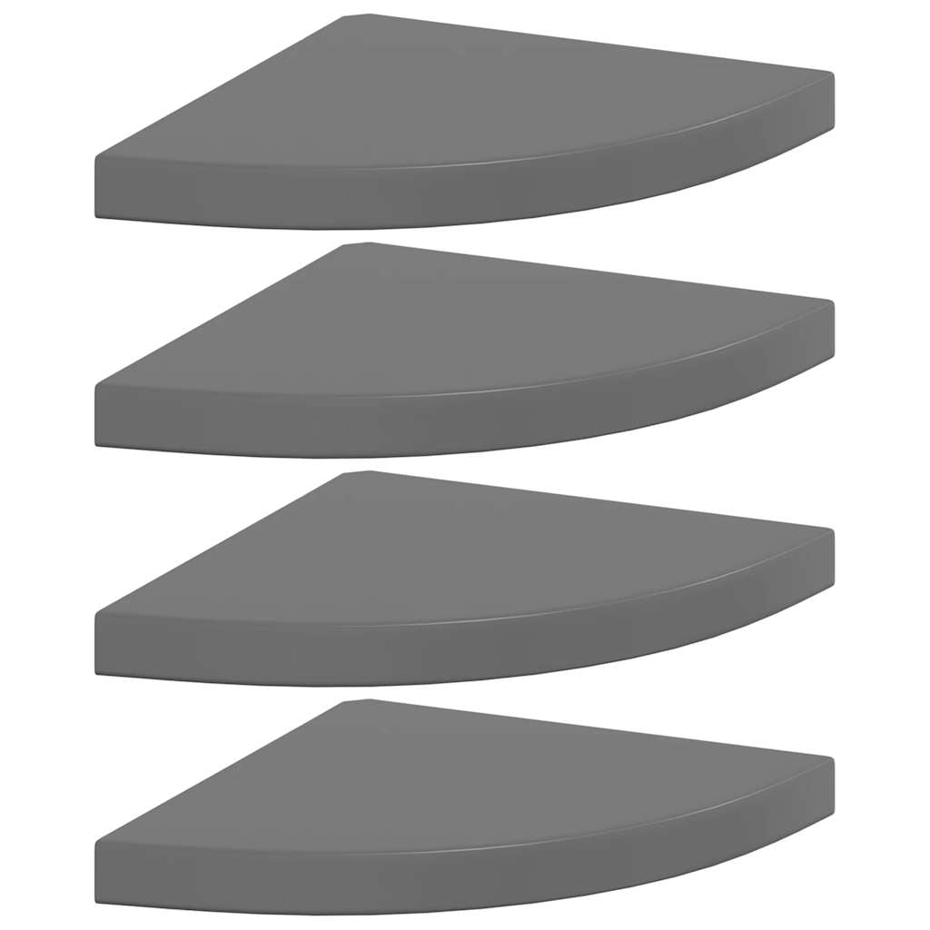 Estantes flotantes esquina 4 uds MDF gris brillo 35x35x3,8 cm