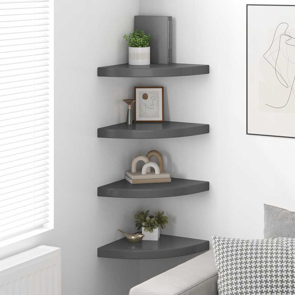Estantes flotantes esquina 4 uds MDF gris brillo 35x35x3,8 cm