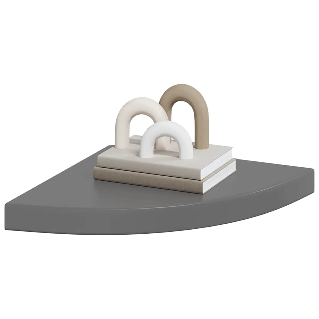 Estantes flotantes esquina 4 uds MDF gris brillo 35x35x3,8 cm
