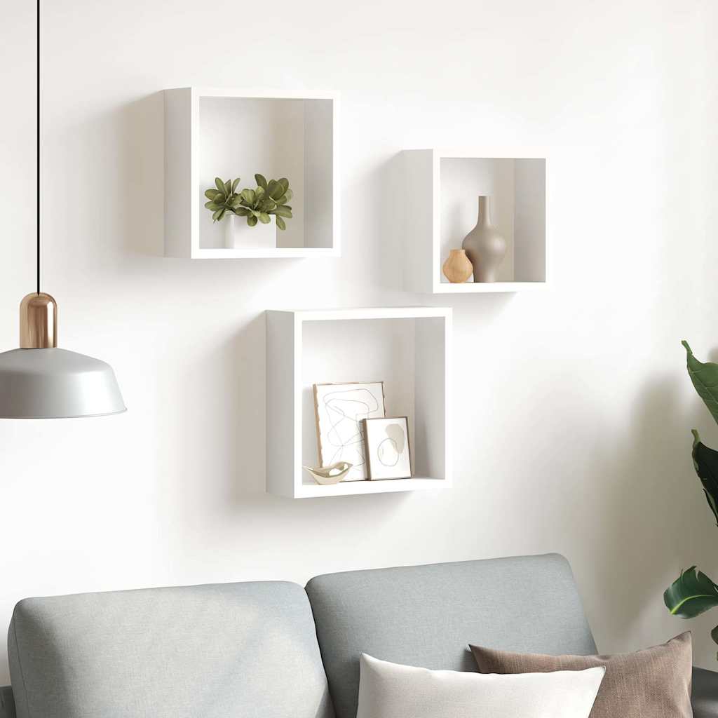 Estantes cubo de pared 3 unidades MDF blanco