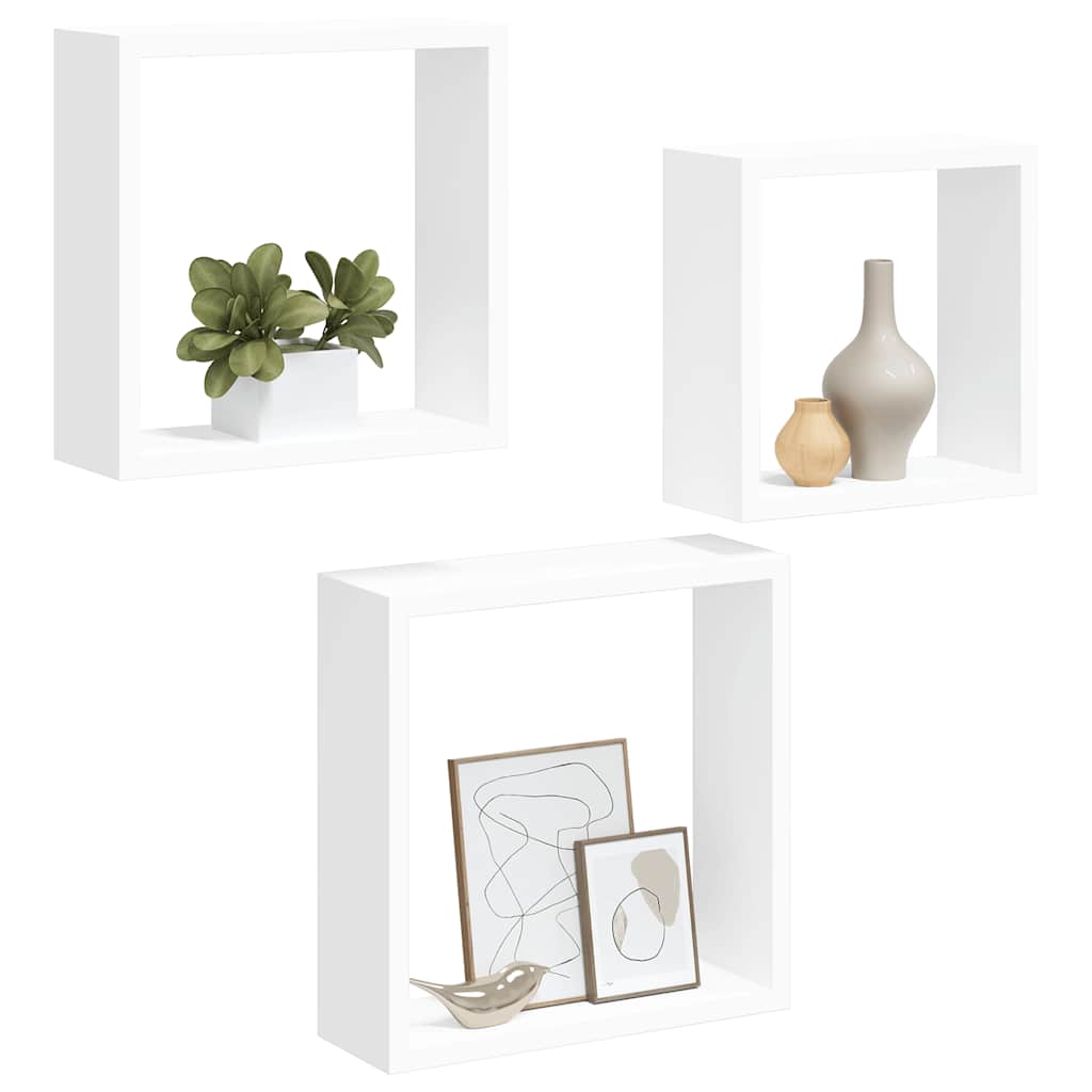 Estantes cubo de pared 3 unidades MDF blanco