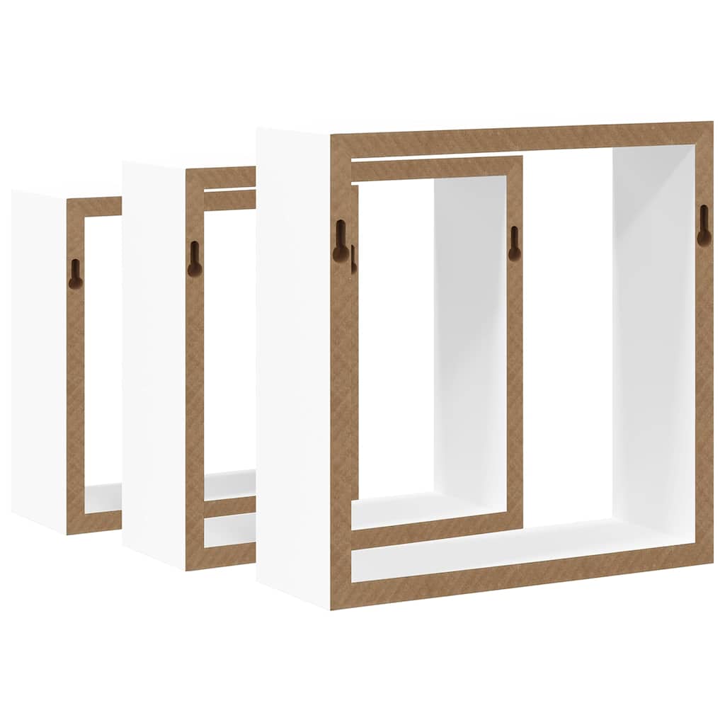 Estantes cubo de pared 3 unidades MDF blanco