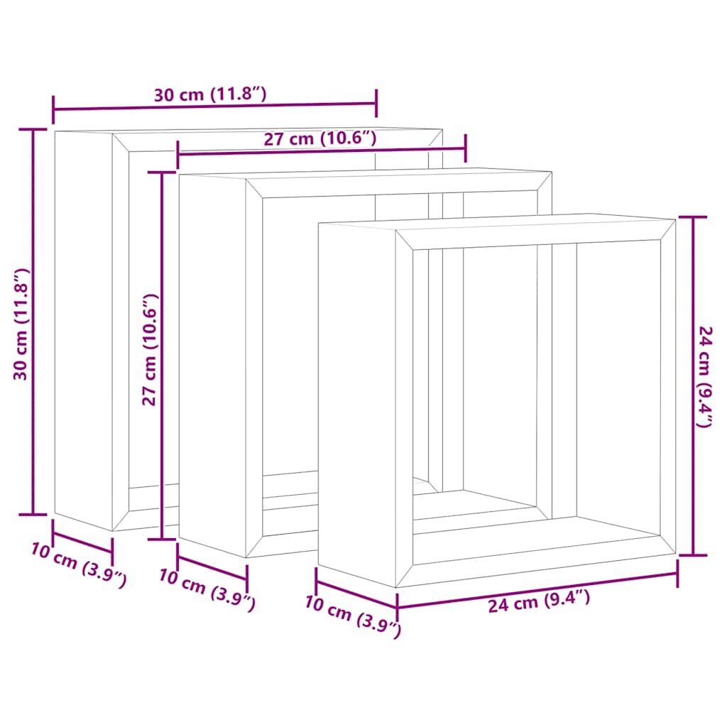 Estantes cubo de pared 3 unidades MDF blanco
