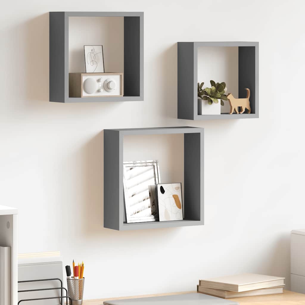 Estantes cubo de pared 3 unidades MDF blanco