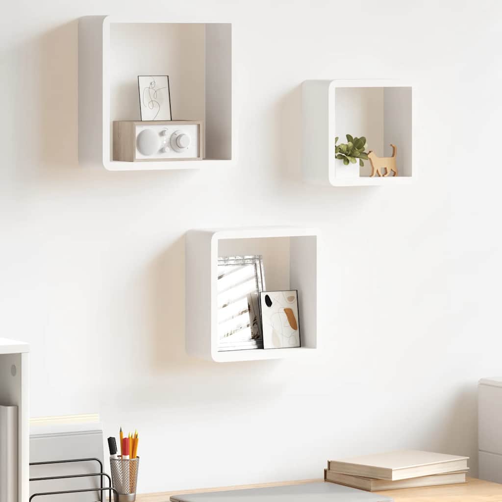 Estantes cubo de pared 3 unidades MDF blanco