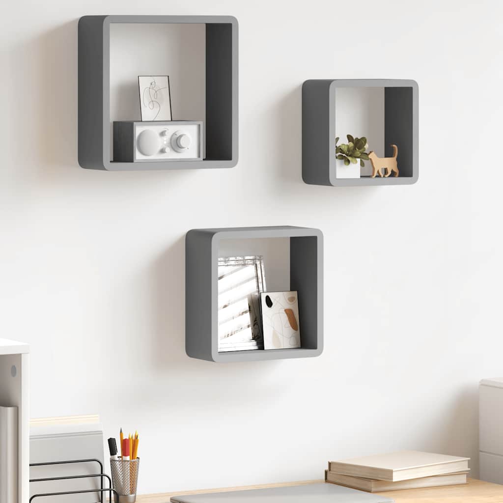 Estantes cubo de pared 3 unidades MDF blanco