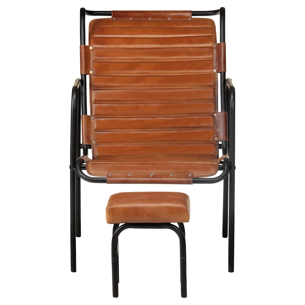 Silla de relax reposabrazos y reposapiés cuero auténtico marrón