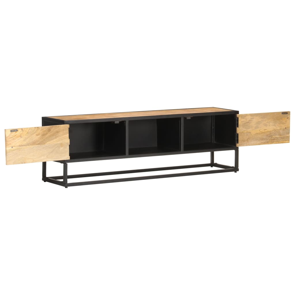 Mueble de TV puerta tallada madera de mango rugosa 130x30x40 cm