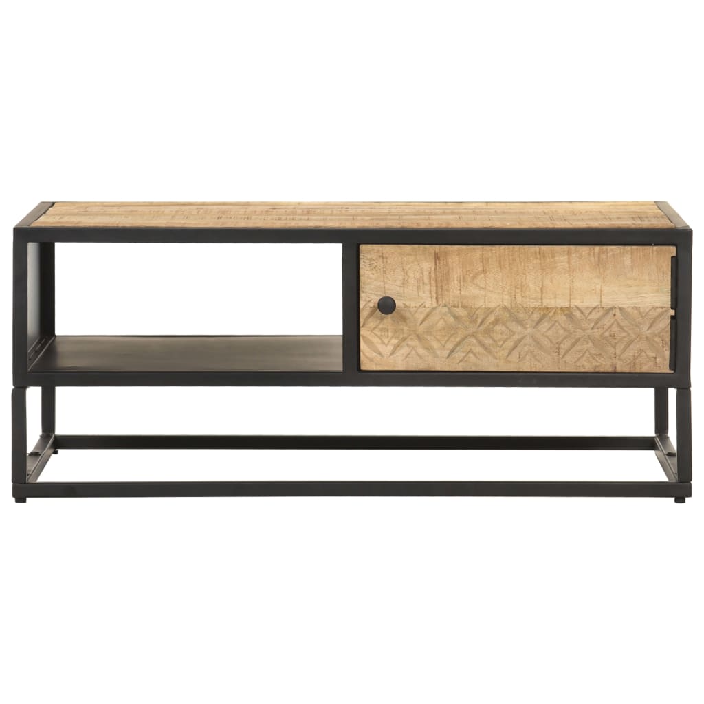 Mueble de TV puerta tallada madera de mango rugosa 90x55x36 cm