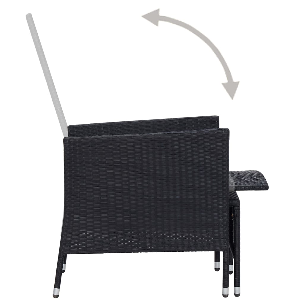 Set muebles de jardín 2 piezas y cojines ratán sintético negro