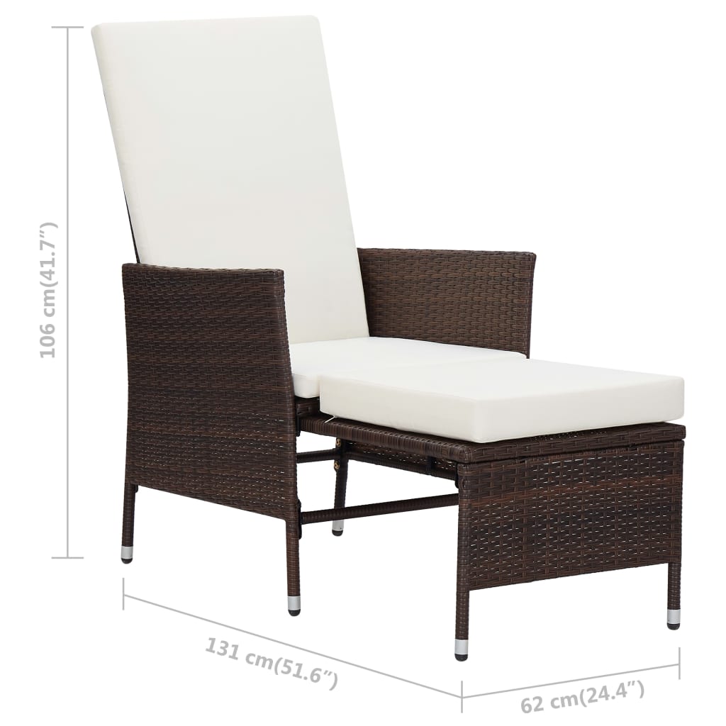 Set de muebles de jardín 2 piezas con cojines ratán PE marrón