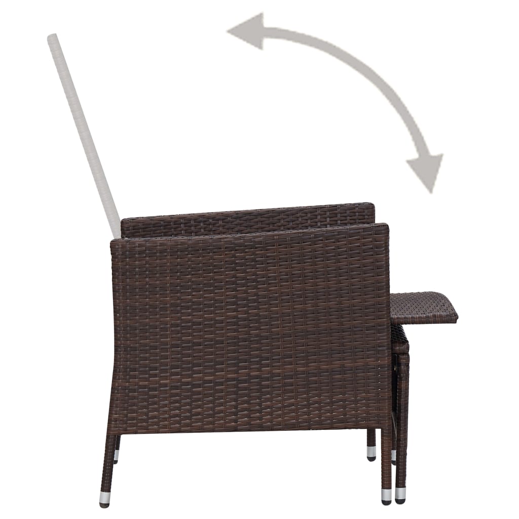 Set de muebles de jardín 2 piezas con cojines ratán PE marrón