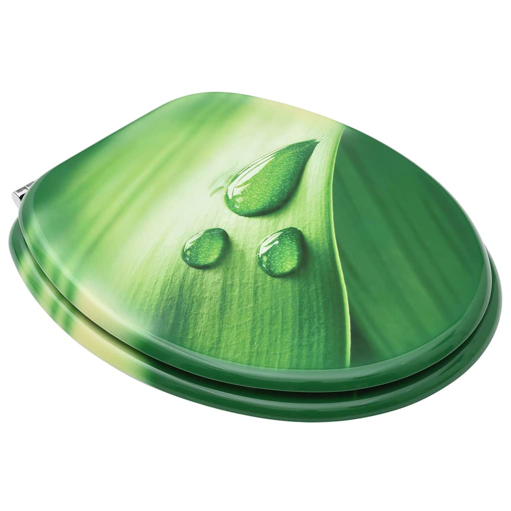 Asiento de inodoro con tapa 2 uds MDF verde diseño gota de agua