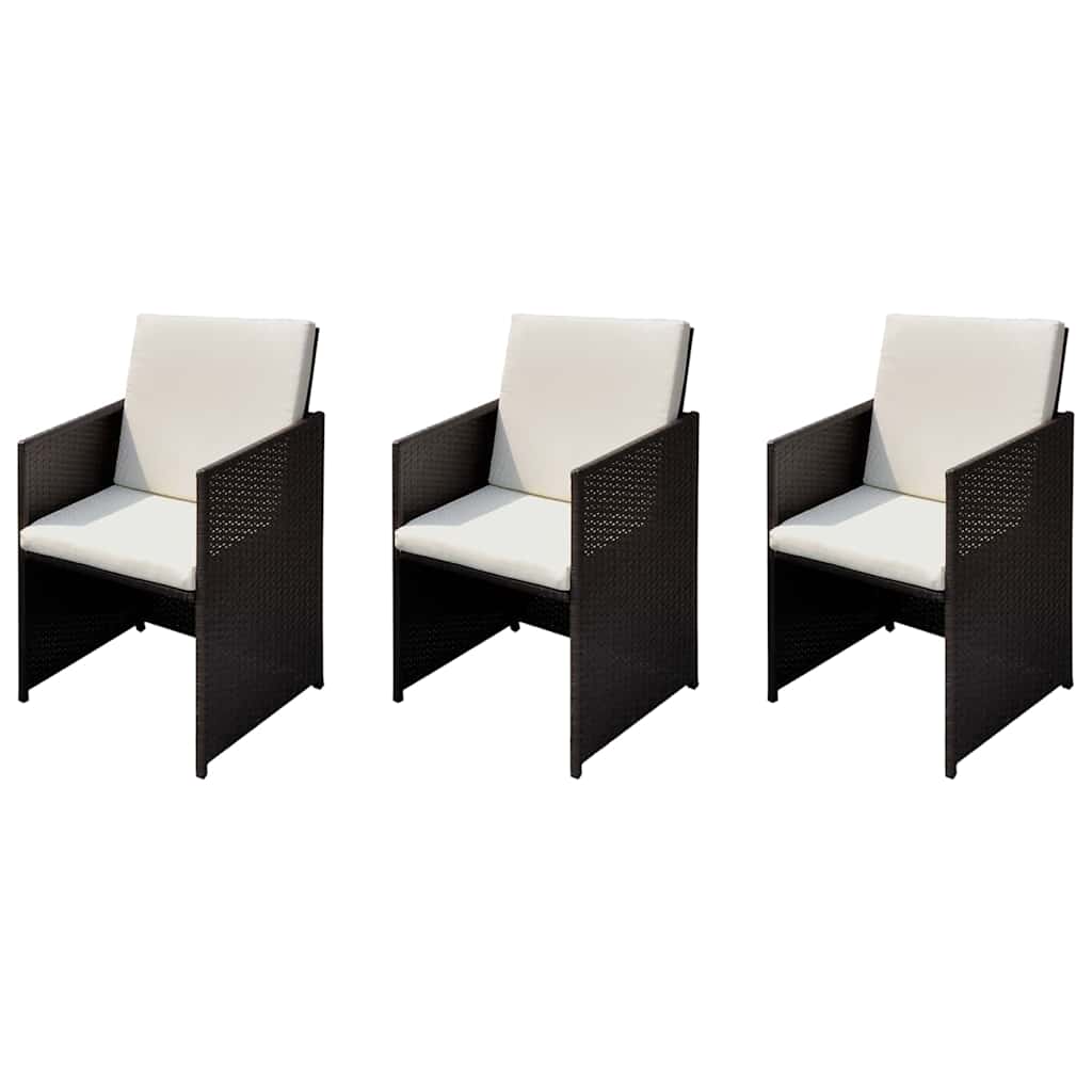 Sillas de jardín 3 pcs Marrón 56 x 52 x 87 cm Poliratán