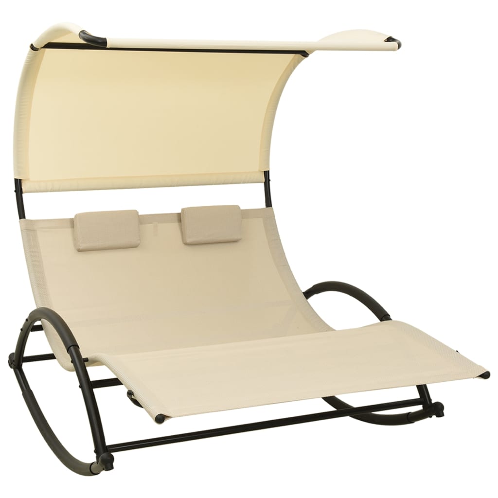 Tumbona doble con toldo textilene color crema