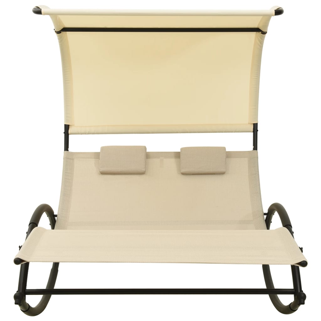 Tumbona doble con toldo textilene color crema