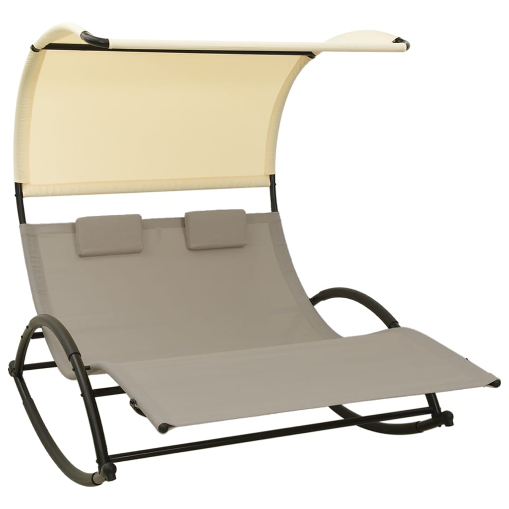 Double sun lounger with cream textilene canopy