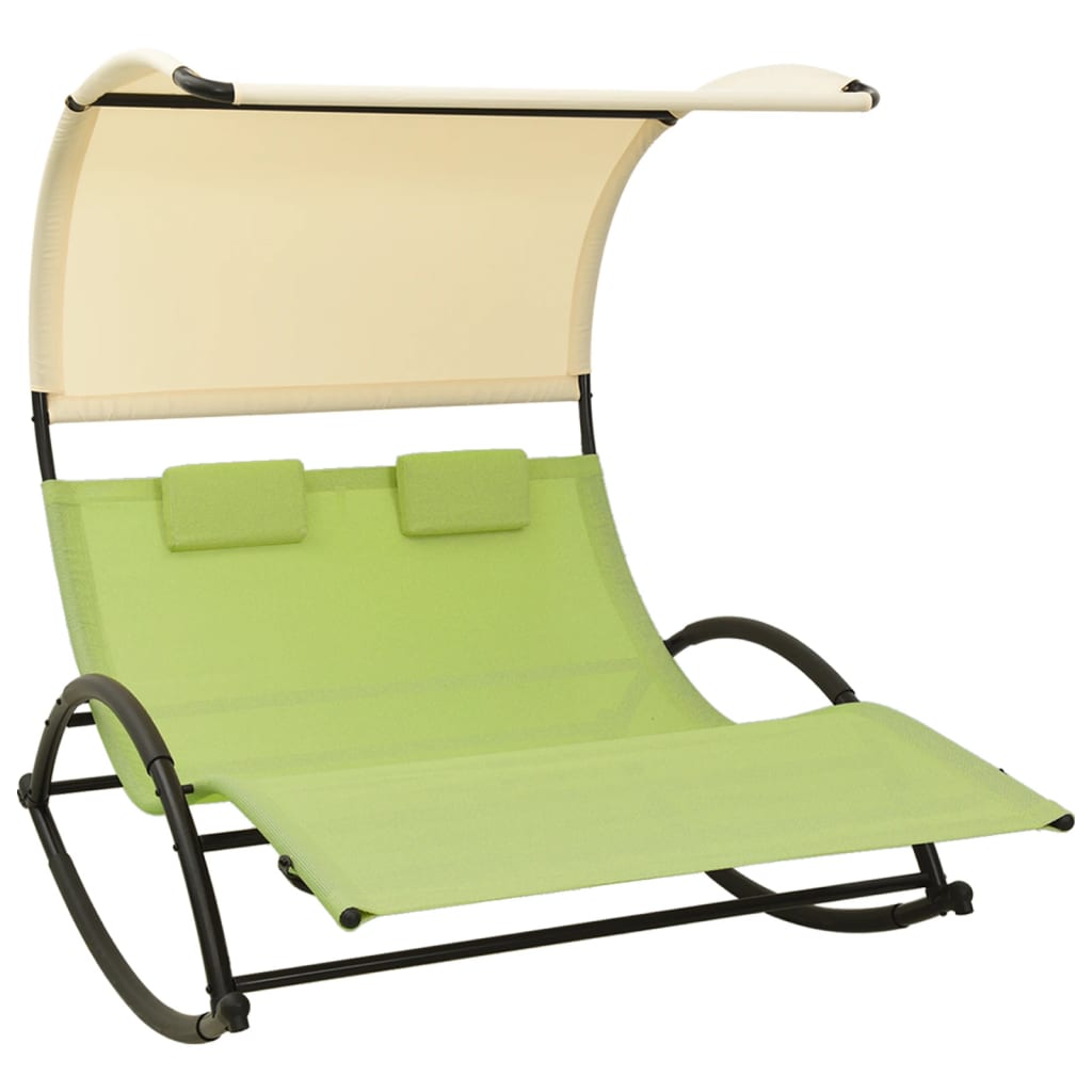 Double sun lounger with cream textilene canopy