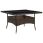 Outdoor dining table in synthetic rattan and brown glass