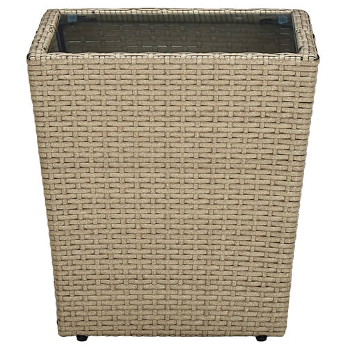 Rattan PE tempered glass beige coffee table 41.5x41.5x44cm