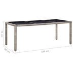 Mesa de jardín de ratán sintético gris 190x90x75 cm