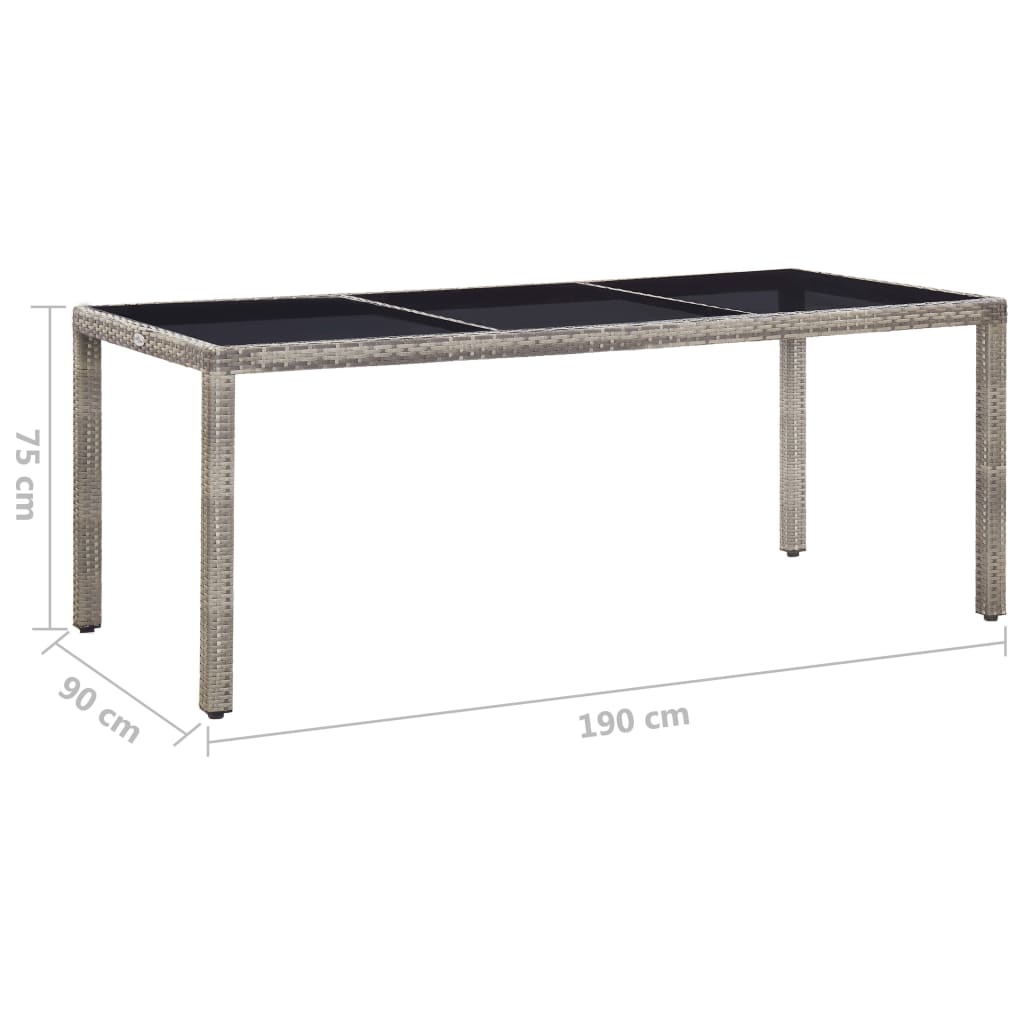 Mesa de jardín de ratán sintético gris 190x90x75 cm