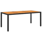 Mesa de jardín madera acacia ratán sintético negro 150x90x75 cm