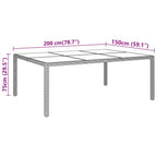 Mesa de jardín superficie de vidrio ratán marrón 200x150x75 cm
