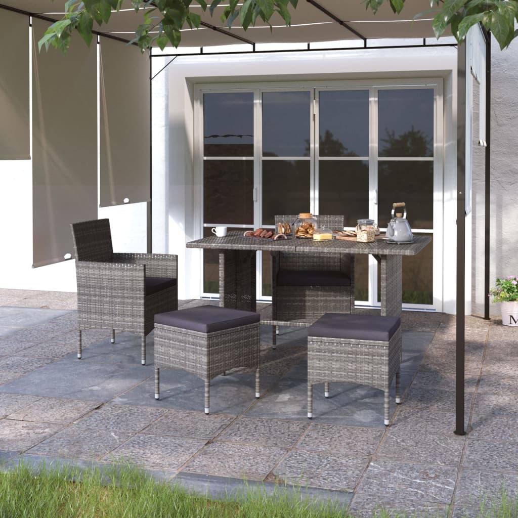 4-piece black PE rattan garden chair and stool set