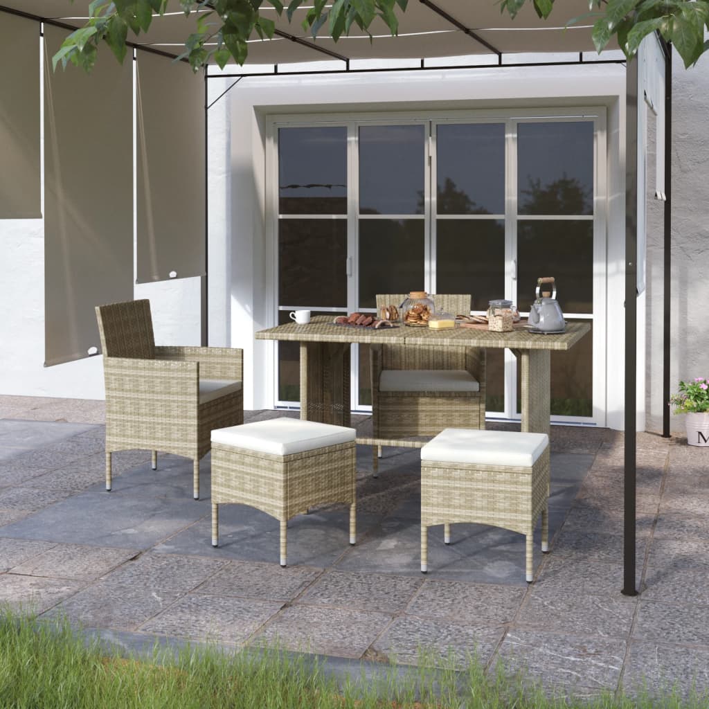 4-piece black PE rattan garden chair and stool set
