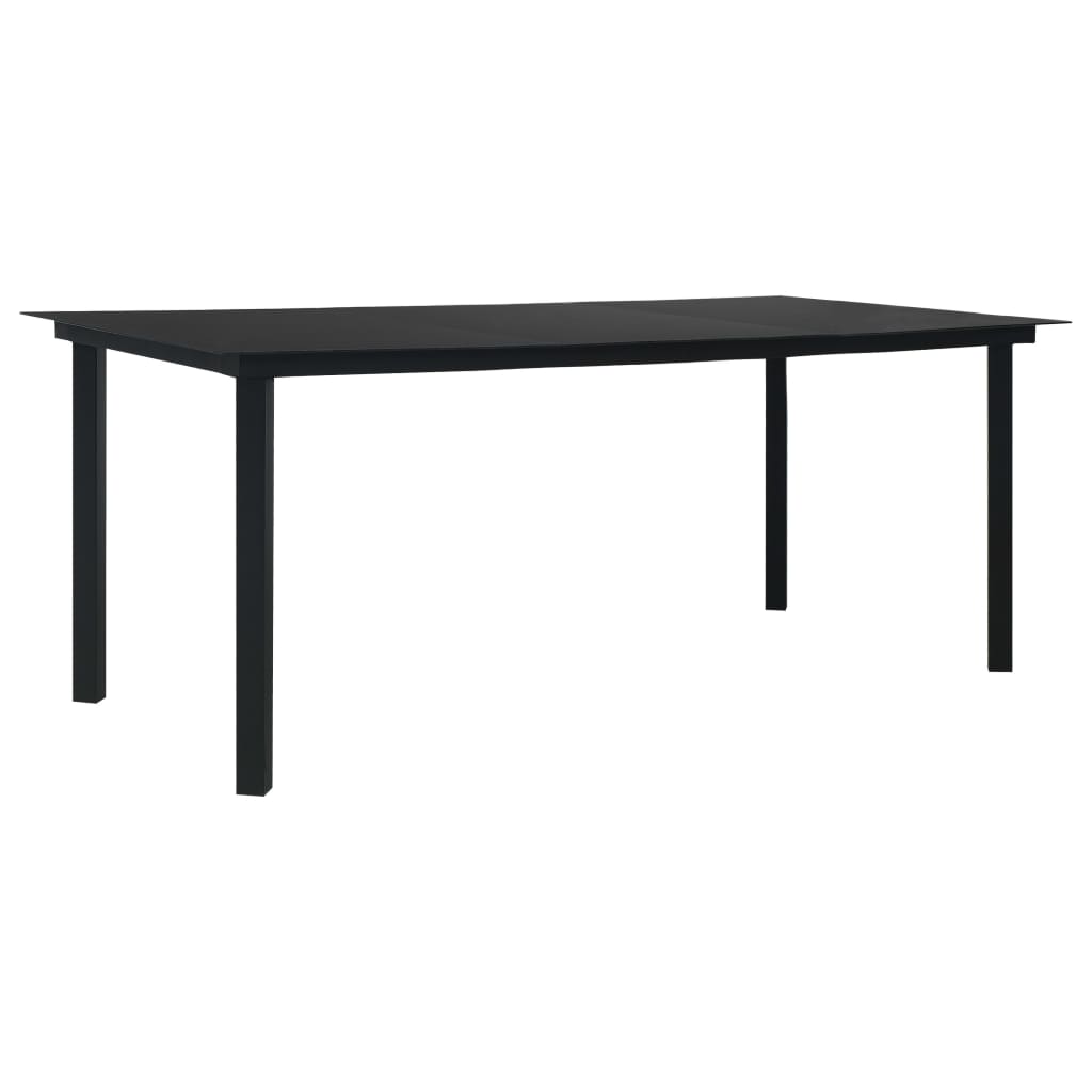 Black steel and glass garden dining table 190x90x74 cm