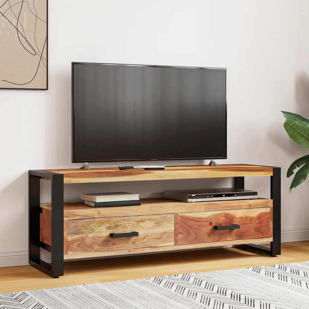 Mueble de TV madera maciza con acabado miel 120x35x45 cm