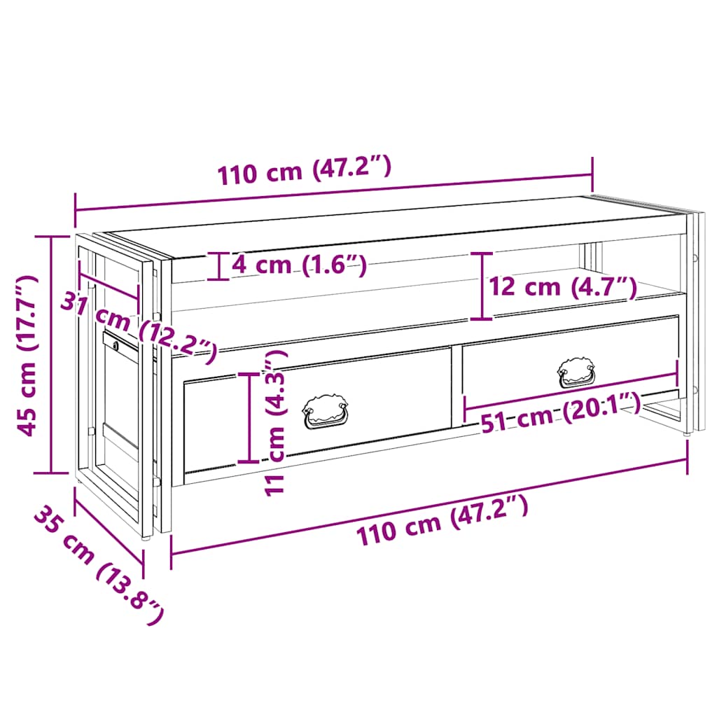 Mueble de TV madera maciza con acabado miel 120x35x45 cm
