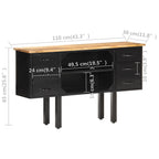 Aparador de madera maciza de mango rugosa y acero 110x30x65 cm
