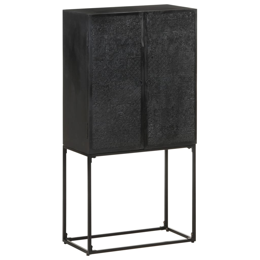 Aparador de madera maciza de acacia y mango negro 60x30x120 cm