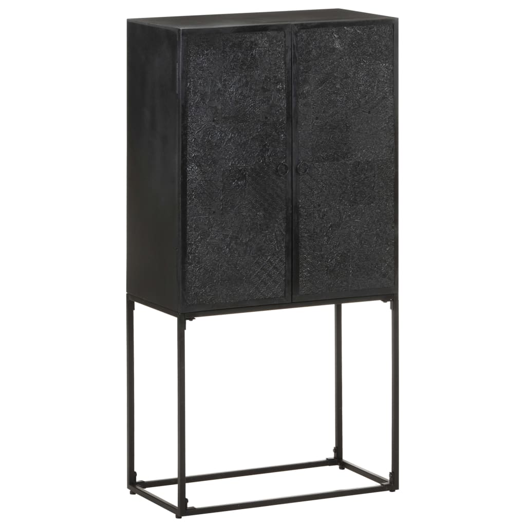 Aparador de madera maciza de acacia y mango negro 60x30x120 cm
