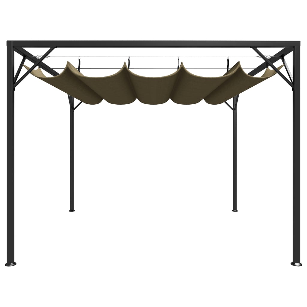 Cenador de jardín con techo retráctil gris taupe 3x3m 180 g/m²