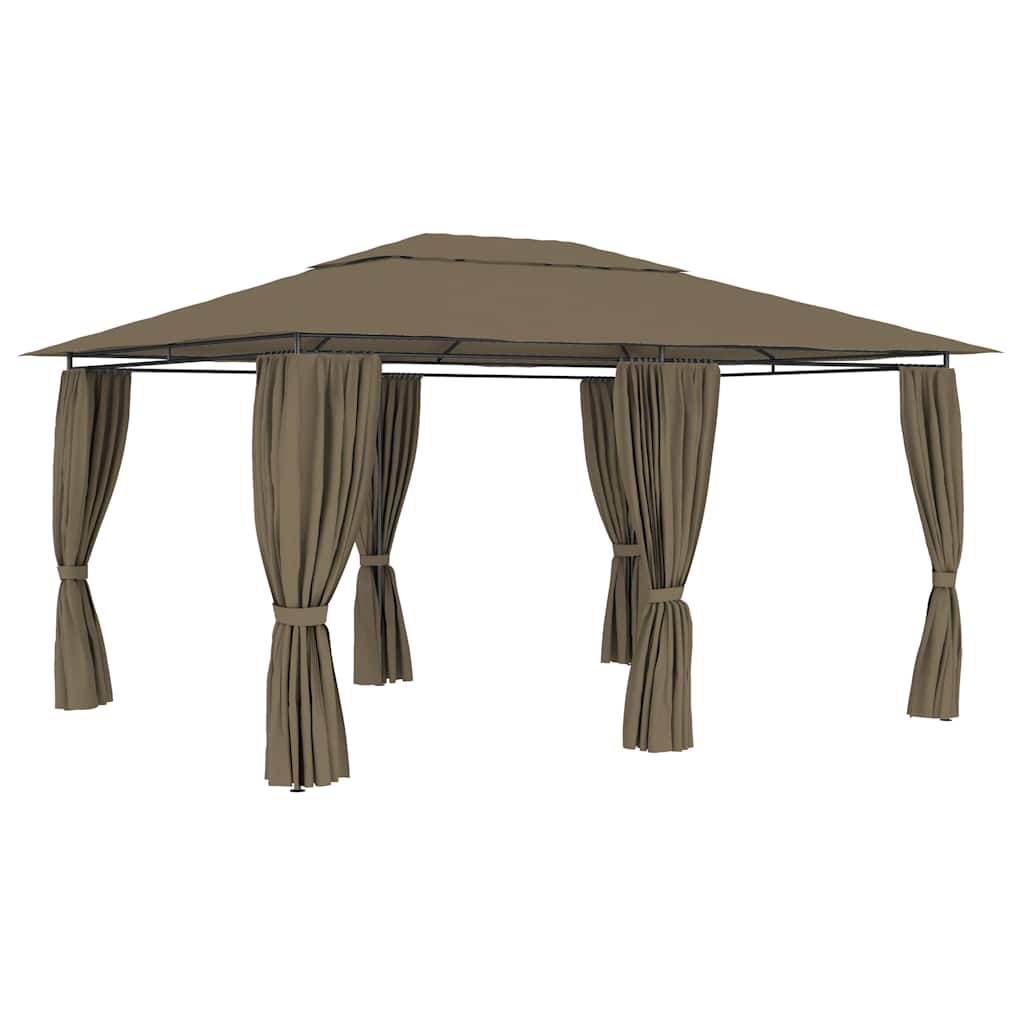 Anthracite Grey Garden Gazebo with Curtains 4x3 m