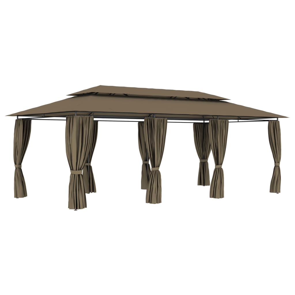 Cenador con cortinas 600x298x270 cm blanco 180g/m²