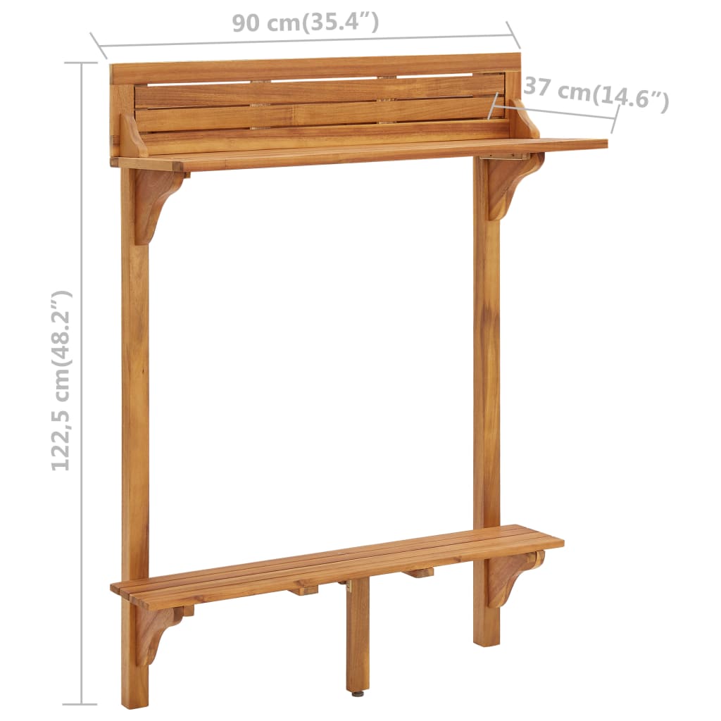 Mesa alta de balcón de madera maciza de acacia 90x37x122,5 cm
