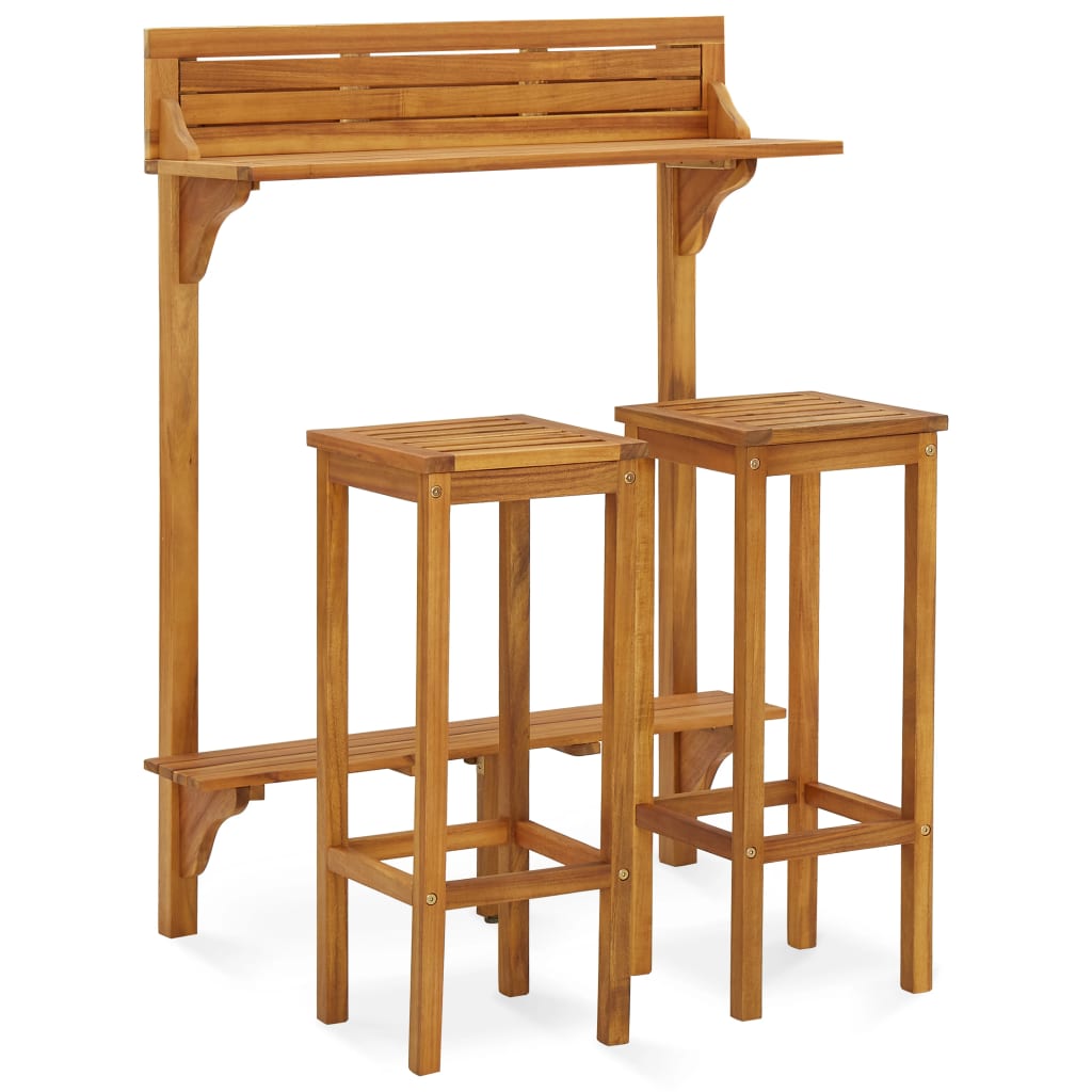 Juego de bar de balcón 3 piezas madera maciza de acacia