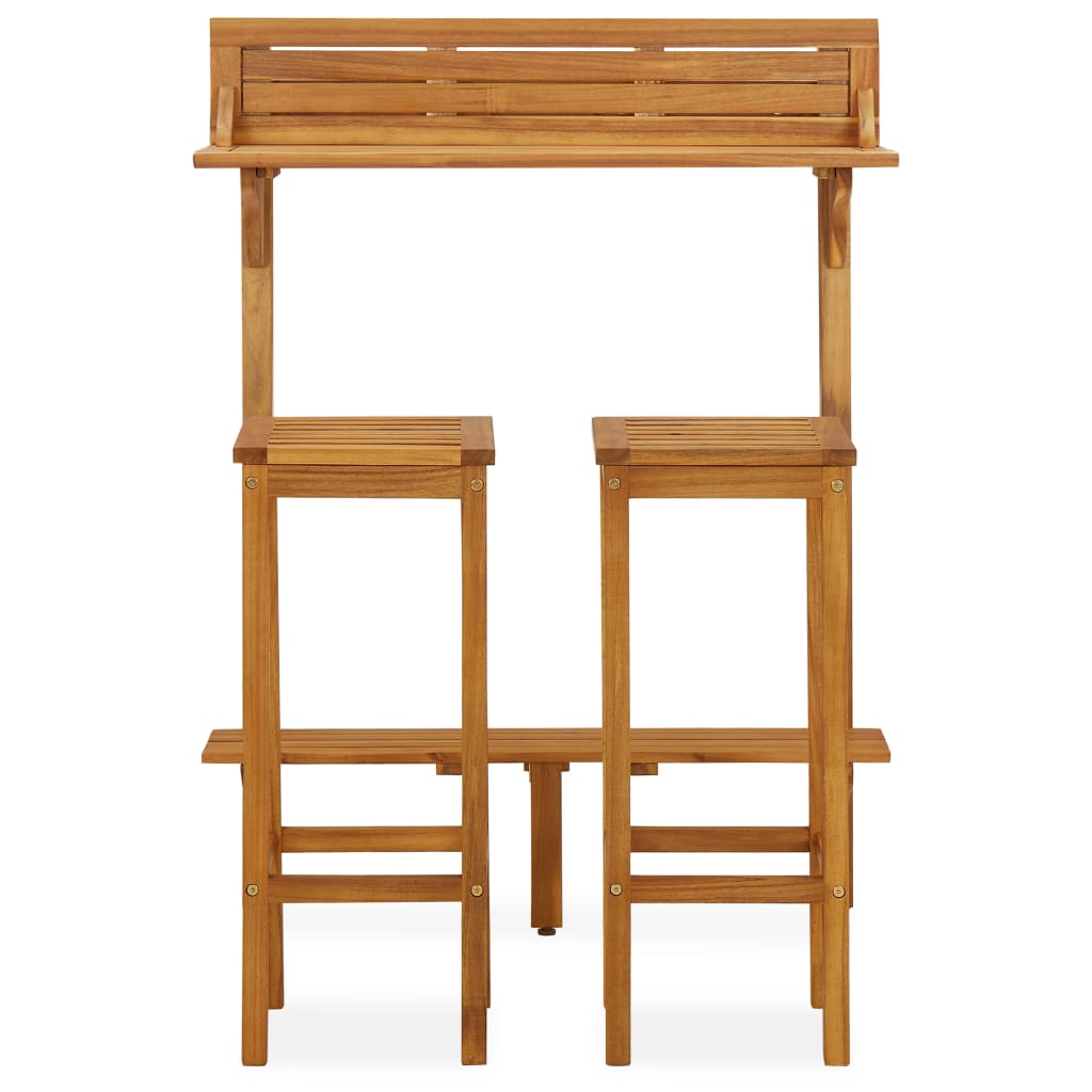 Juego de bar de balcón 3 piezas madera maciza de acacia