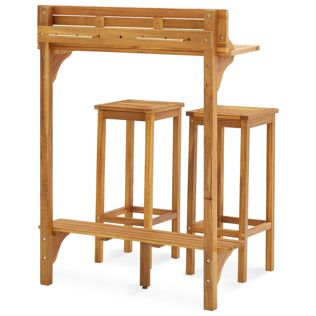 Juego de bar de balcón 3 piezas madera maciza de acacia